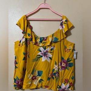 Yellow/Floral Blouse, Tank Top Sleeves XXL